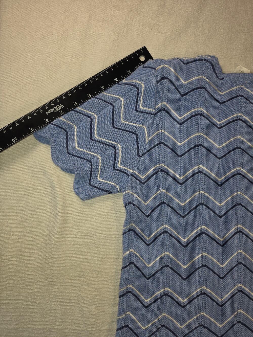 Alfred Dunner Vintage Blue Zigzag Scallop Knit Top